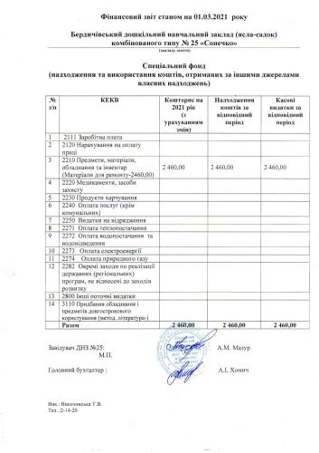 Фінансова звітність станом на 01.03.2021