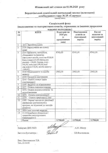 Фінансова звітність станом на 01.08.2020