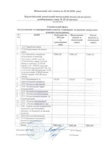 Фінансова звітність станом на 01.01.2020