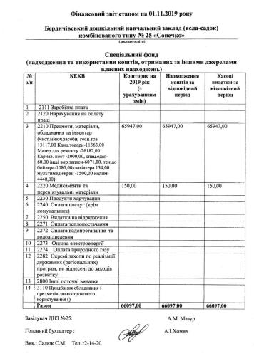 Фінансова звітність станом на 01.11.2019