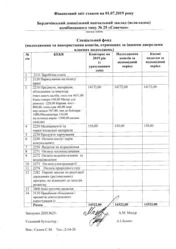 Фінансова звітність станом на 01.07.2019