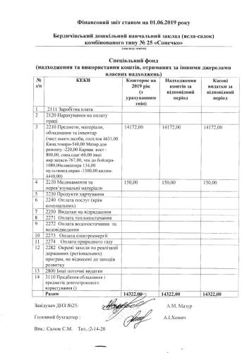 Фінансова звітність станом на 01.06.2019