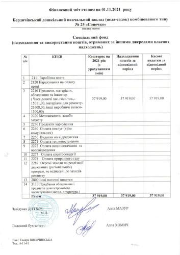 Фінансова звітність станом на 01.11.2021