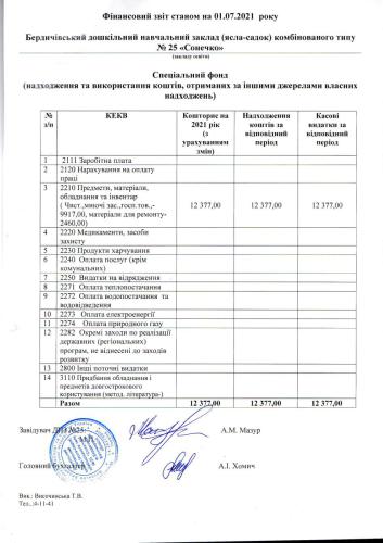 Фінансова звітність станом на 01.07.2021