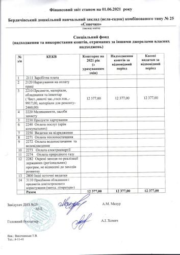 Фінансова звітність станом на 01.06.2021