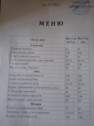 Сніданок, обід та вечеря 1 листопада