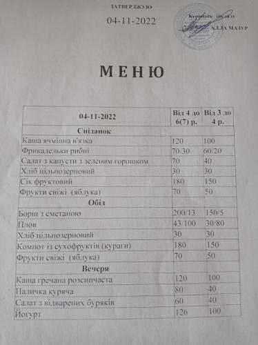 Сніданок, обід та вечеря 4 листопада